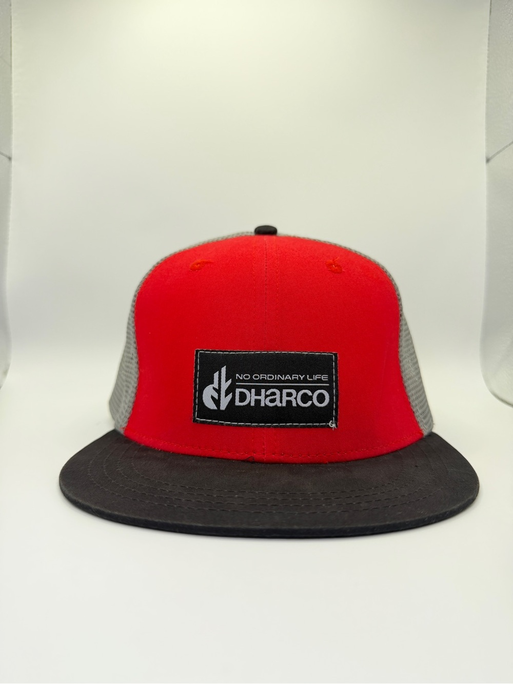 DHaRCO Flat Brim Trucker Hat Red & Gray Snapback